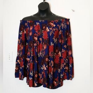 Ace Fashion blue/red floral off shoulder blouse